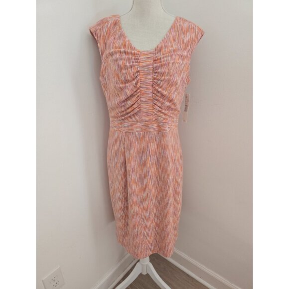 Alex Marie Carmen Orange Knit Ruched Cap Sleeves Sheath V-Neck Lined Dress 10 M - Picture 14 of 14